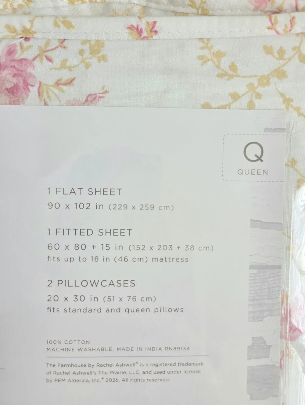 Shabby Chic Rachel Ashwell Cotton QUEEN sheet set Pink Floral Leaf Vines NEW